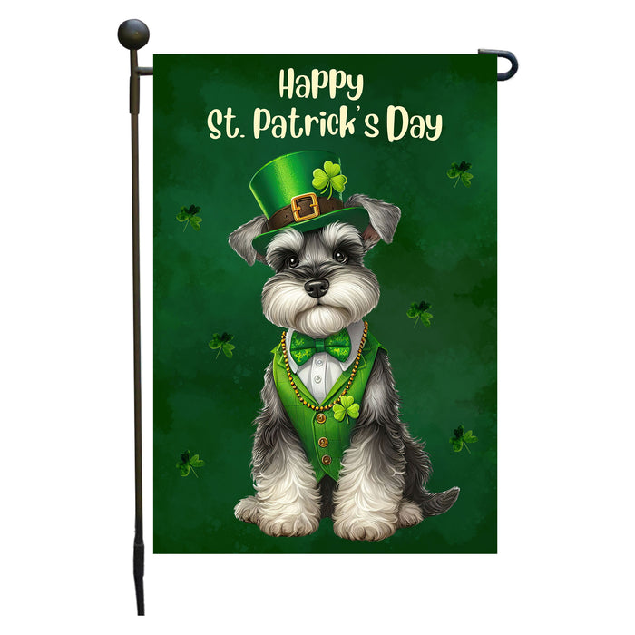 Schnauzer Dog St Patricks Day Garden Flag 12 x 18 Inch Shamrock Clover Decor