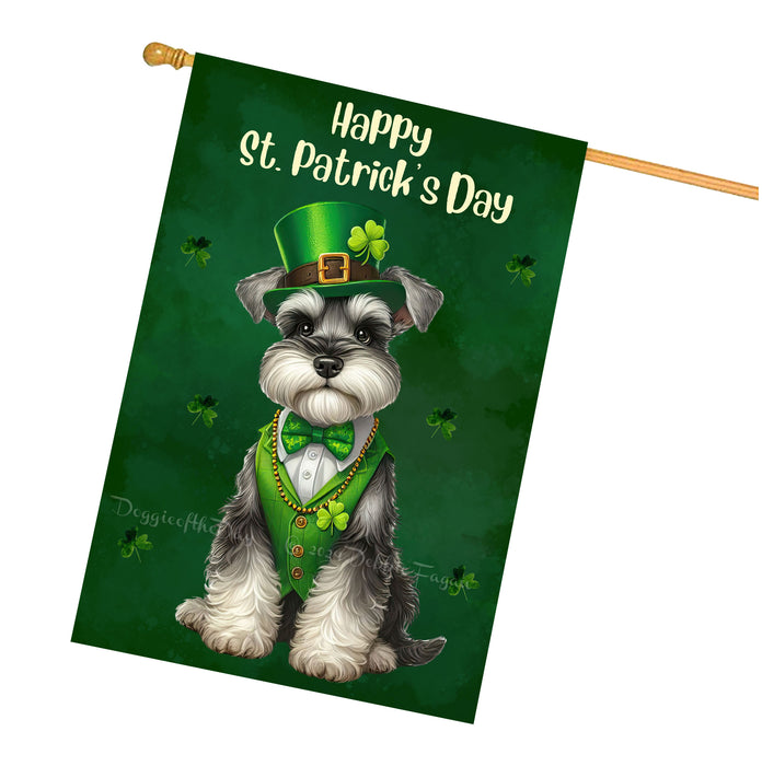Schnauzer Dog St Patricks Day House Flag 28 x 40 Shamrock Clover Lucky Irish Yard Decor Gift