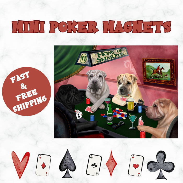 Home Of Shar Pei 4 Dogs Playing Poker Magnet Mini (3.5" x 2")