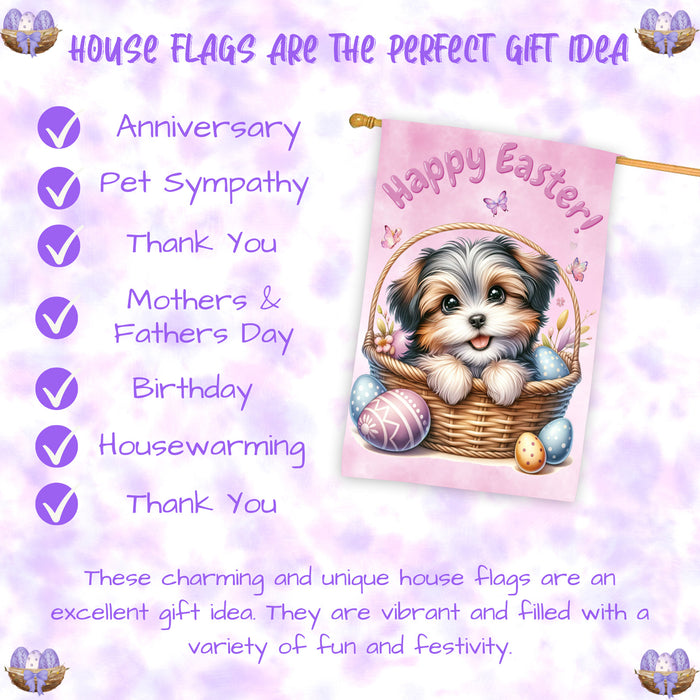 Shih Tzu Easter Dog House Flag With Eggs Spring Home Decoration Gifts for Dad 28x40 Inch Double-Sided