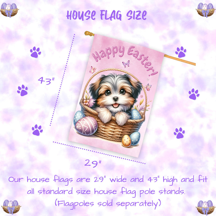 Shih Tzu Easter Dog House Flag With Eggs Spring Home Decoration Gifts for Dad 28x40 Inch Double-Sided