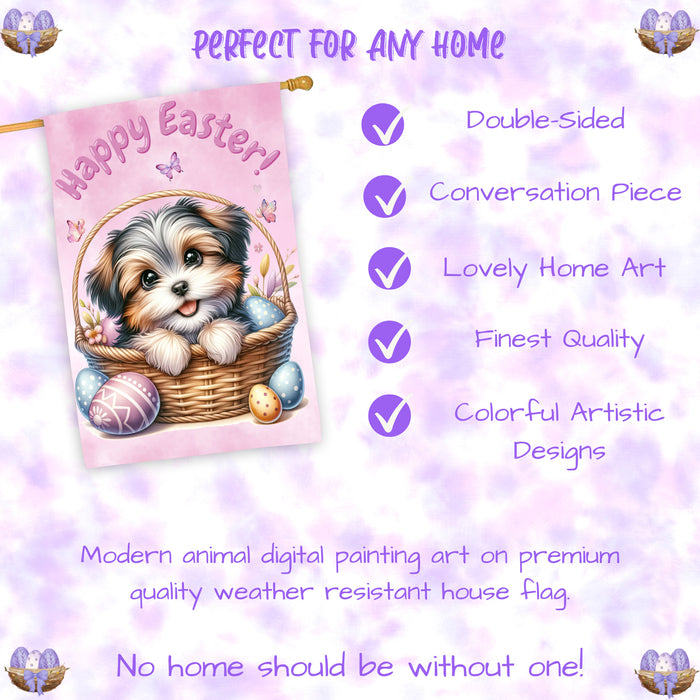 Shih Tzu Easter Dog House Flag With Eggs Spring Home Decoration Gifts for Dad 28x40 Inch Double-Sided