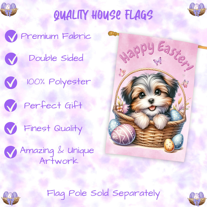 Shih Tzu Easter Dog House Flag With Eggs Spring Home Decoration Gifts for Dad 28x40 Inch Double-Sided