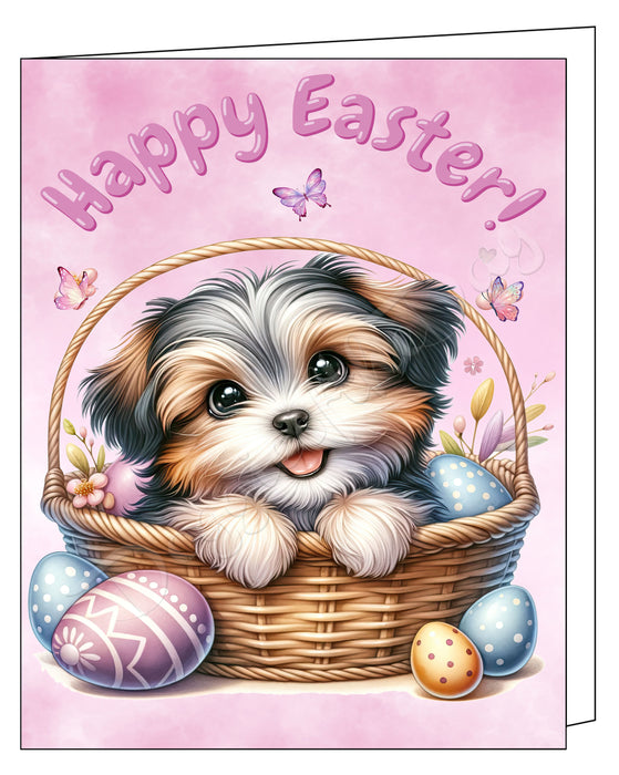 Happy Easter Shih Tzu Greeting Cards, Spring Holiday Notecards Blank Inside Envelopes Included, Unique Easter Egg Cards for Dog Lovers