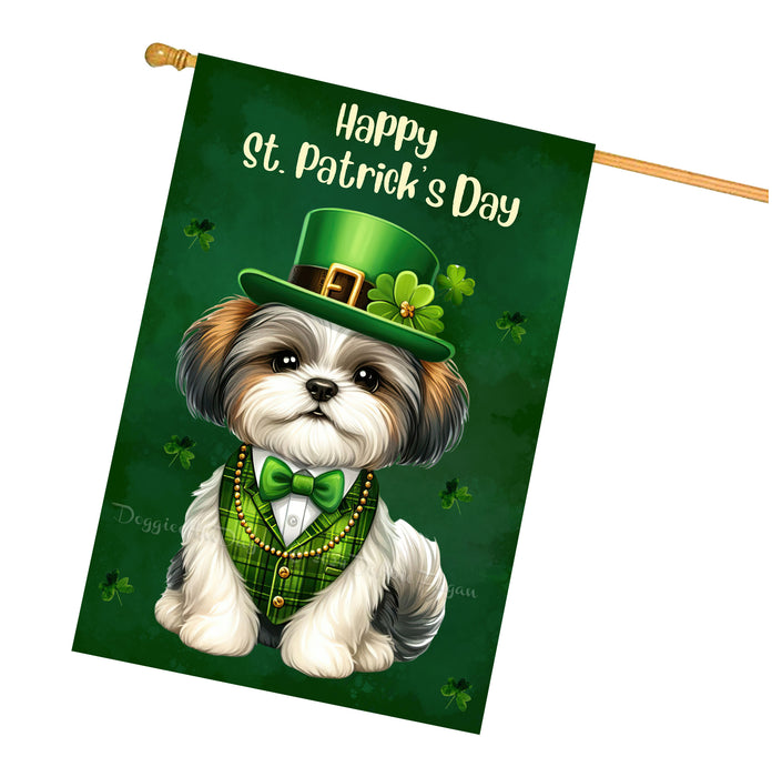 Shih Tzu Dog St Patricks Day House Flag 28 x 40 Irish Shamrock Clover Outdoor Decor Gift