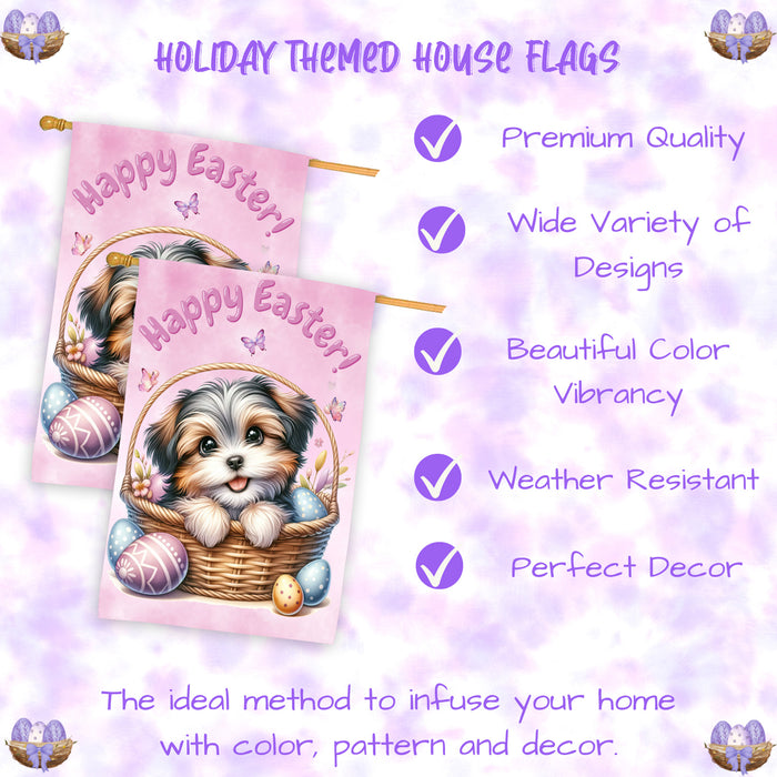 Shih Tzu Easter Dog House Flag With Eggs Spring Home Decoration Gifts for Dad 28x40 Inch Double-Sided