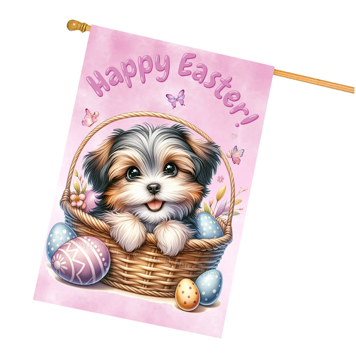 Shih Tzu Easter Dog House Flag With Eggs Spring Home Decoration Gifts for Dad 28x40 Inch Double-Sided