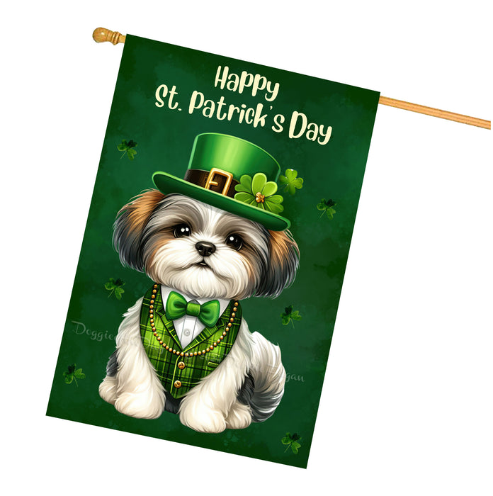Shih Tzu St. Patrick's Day Irish Doggy House Flags, Irish Decor, Pup Haven, Green Flag Design, Double Sided,Paddy Pet Fest