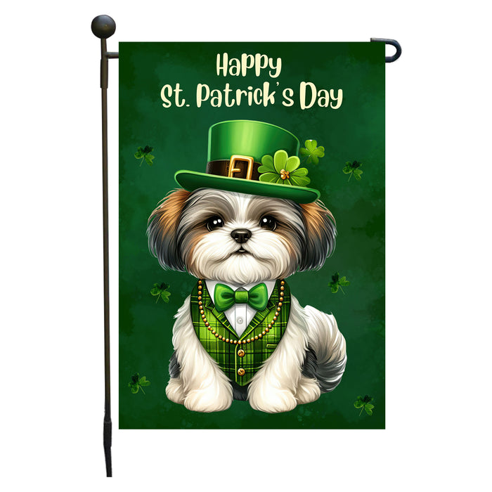 Shih Tzu St. Patrick's Day Irish Dog Garden Flag, Paddy's Day Party Decor, Green Design, Pet Gift, Double Sided, Irish Doggy Delight