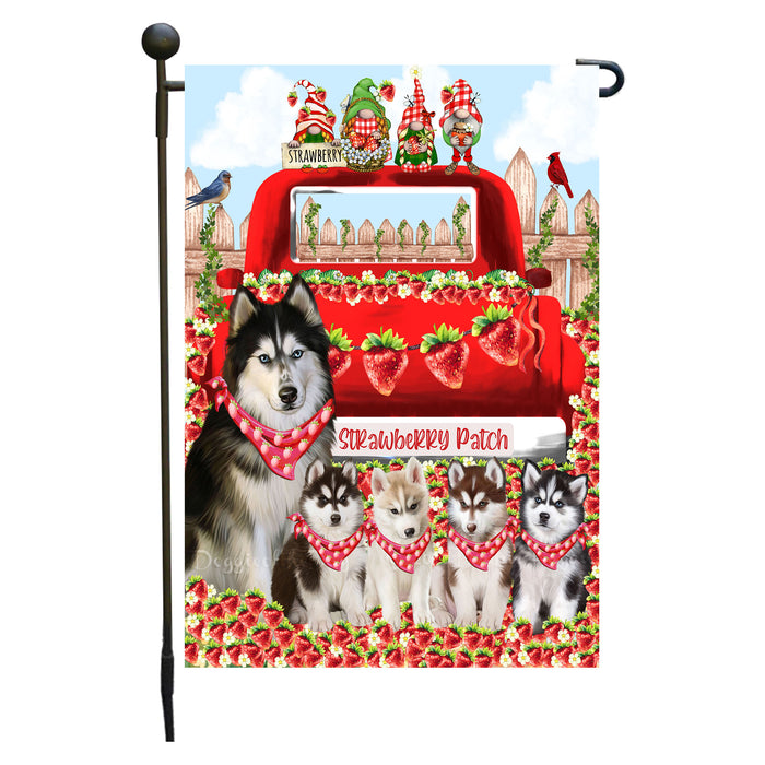 Siberian Husky Garden Flag Gnome Strawberry Patch Double Sided