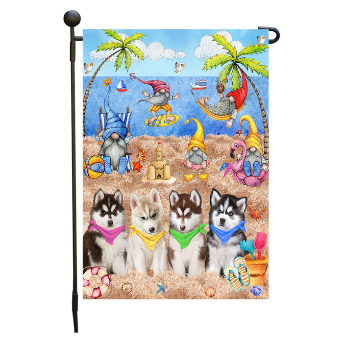 Siberian Husky Garden Flag Beach Party Celebration with Gnomes Double Sided