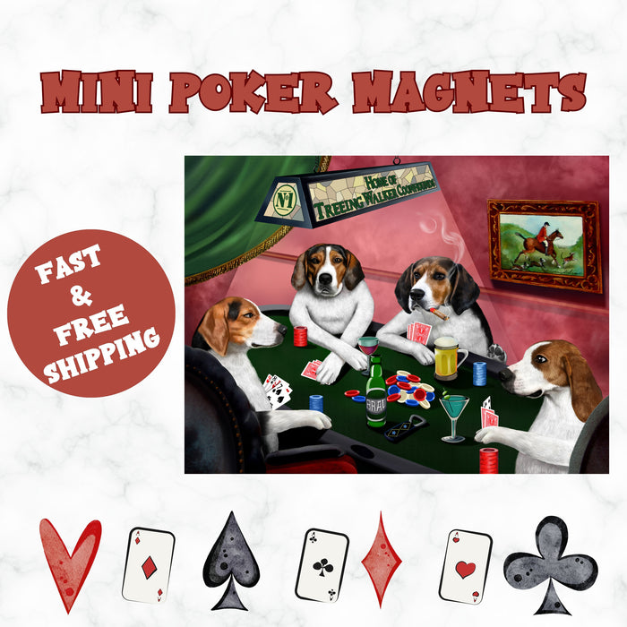 Home Of Treeing Walker Coonhounds 4 Dogs Playing Poker Magnet Mini (3.5" x 2")
