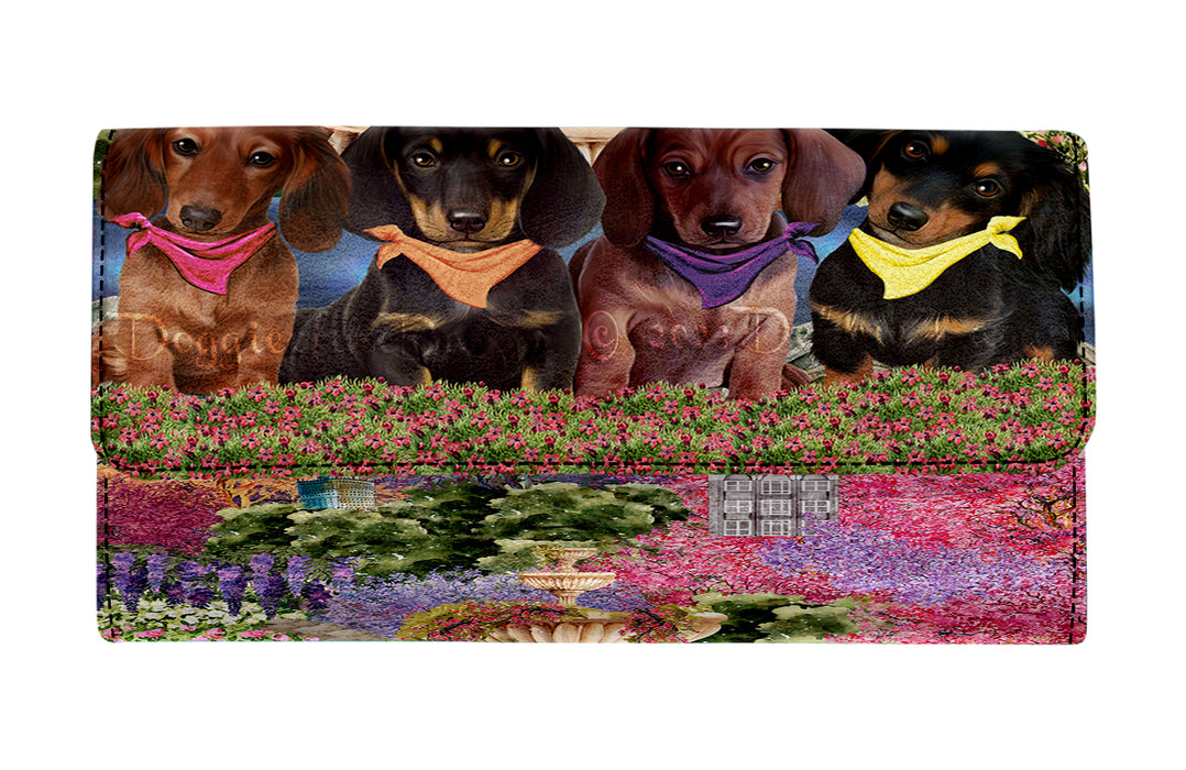 Floral Park Dachshund Dog on Women's Trifold Wallet