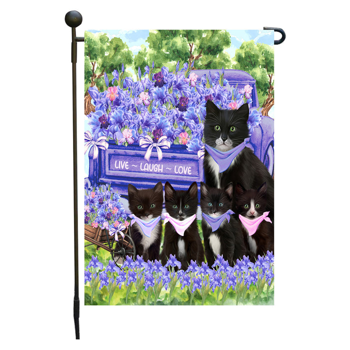 Tuxedo Cats Garden Flag Iris Flower Purple Truck Double Sided