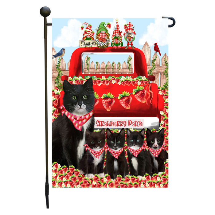 Tuxedo Cats Garden Flag Gnome Strawberry Patch Double Sided