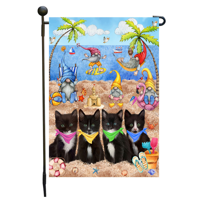 Tuxedo Cats Garden Flag Beach Party Celebration with Gnomes Double Sided