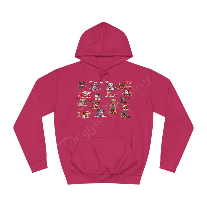 Valentine's Day Pink Sweatshirt with Dogs, Hoodie for Woman, Dogs with Roses, I Love You Candy Hearts, Puppy in Outfit, Plus Sizes, Gifts