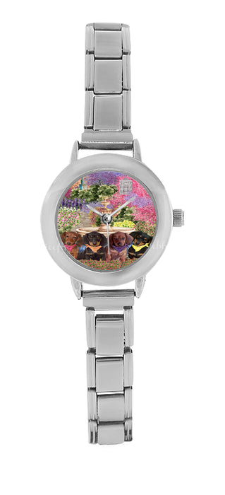 Floral Park Dachshund Dog on Women's Italian Charm Watch