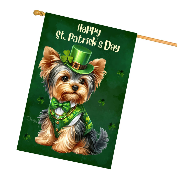 Yorkshire Terrier St. Patrick's Day Irish Doggy House Flags, Irish Decor, Pup Haven, Green Flag Design, Double Sided,Paddy Pet Fest