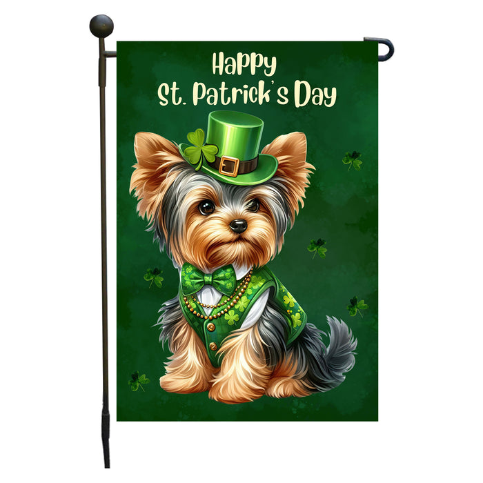 Yorkshire Terrier St. Patrick's Day Irish Dog Garden Flag, Paddy's Day Party Decor, Green Design, Pet Gift, Double Sided, Irish Doggy Delight