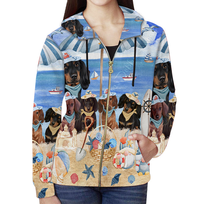 Nautical summer beach Dachshund Dog on Full Zip Women's Hoodie