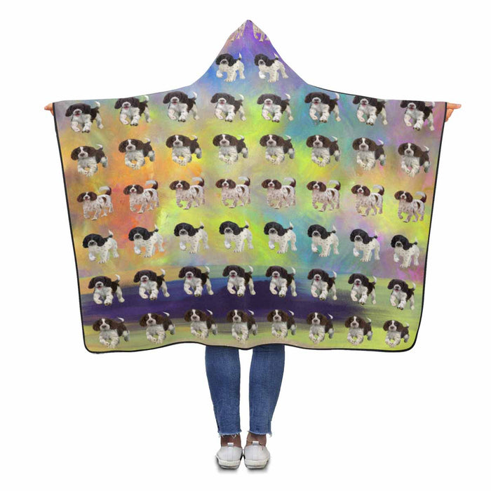 English Spring Spaniel Dogs  Hooded Blanket 80"x56"