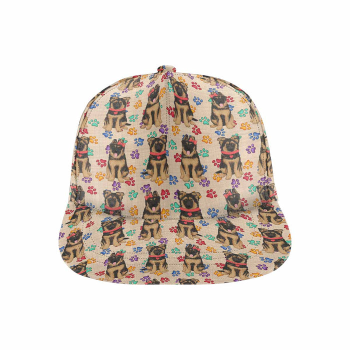 Women's All Over Rainbow Paw Print German Shepherd Dog Snapback Hat Cap