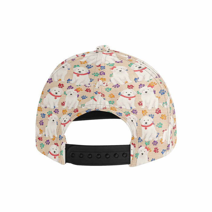 Women's All Over Rainbow Paw Print Great Pyrenees Dog Snapback Hat Cap