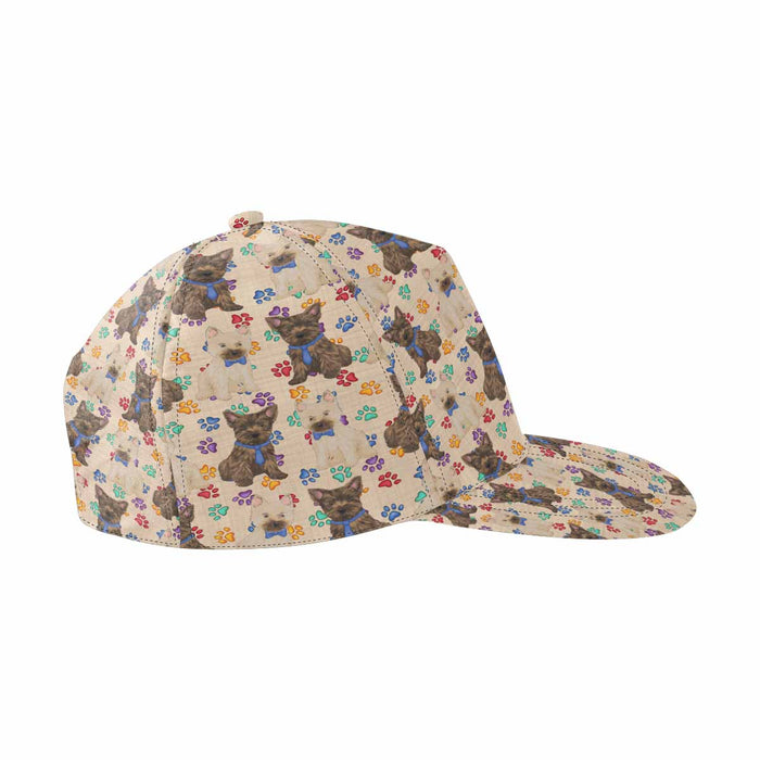 Women's All Over Rainbow Paw Print Cairn Terrier Dog Snapback Hat Cap