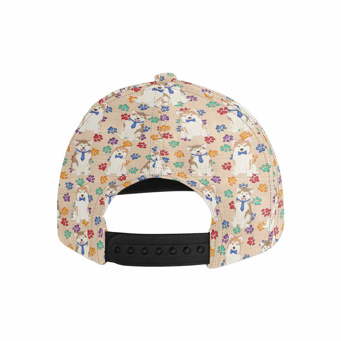 Women's All Over Rainbow Paw Print Akita Dog Snapback Hat Cap