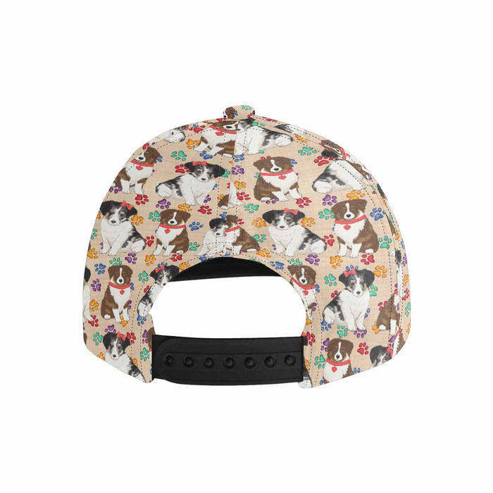 Women's All Over Rainbow Paw Print Australian Shepherd Dog Snapback Hat Cap