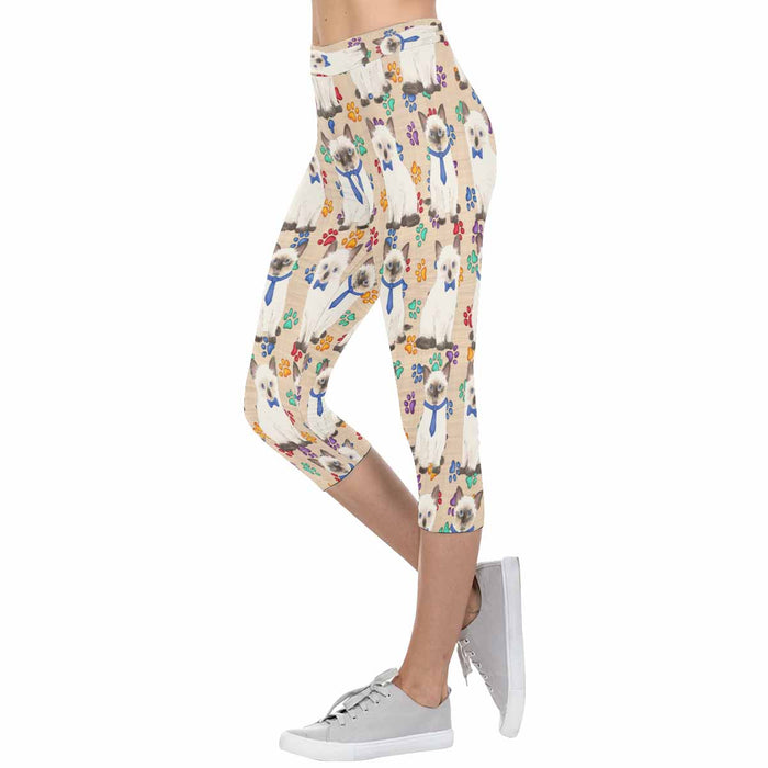 Siamese Cats Blue  All-Over Low Rise Capri Leggings (Model L08)