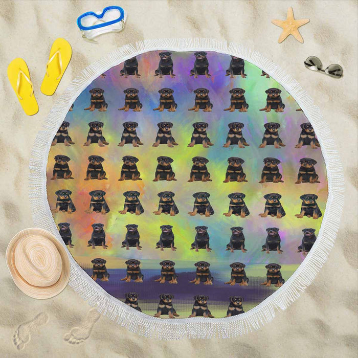 Rottweiler Dogs  Round Beach Mat 59’’