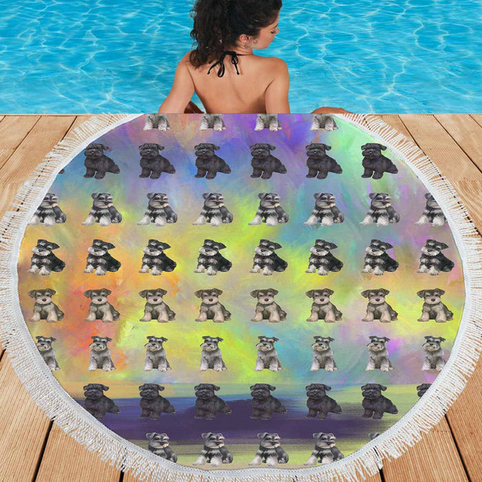 Schnauzer Dogs  Round Beach Mat 59’’