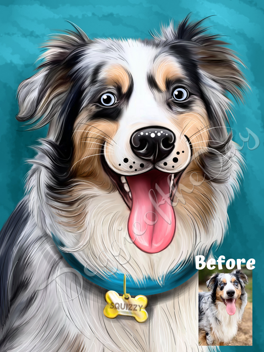 Digital Caricature PERSONALIZED Painting PET PORTRAIT! Custom Pet Photo Dog or Cat Art