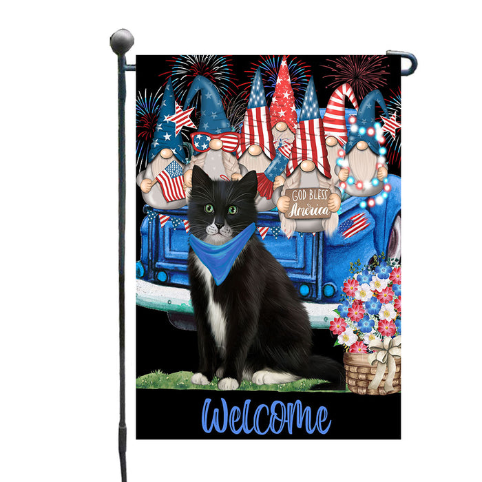 Gnome Blue Truck 4th of July Tuxedo Cats Garden Flags- Outdoor Double Sided Garden Yard Porch Lawn Spring Decorative Vertical Home Flags 12 1/2"w x 18"h AA11
