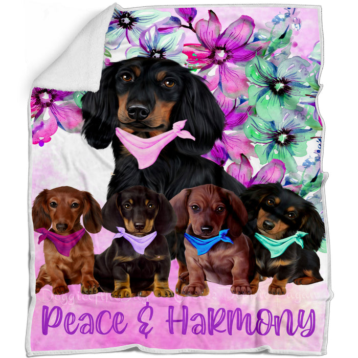 Multicolored Floral Dachshund Dogs Blanket - Lightweight Soft Cozy and Durable Bed Blanket - Animal Theme Fuzzy Blanket for Sofa Couch AA13