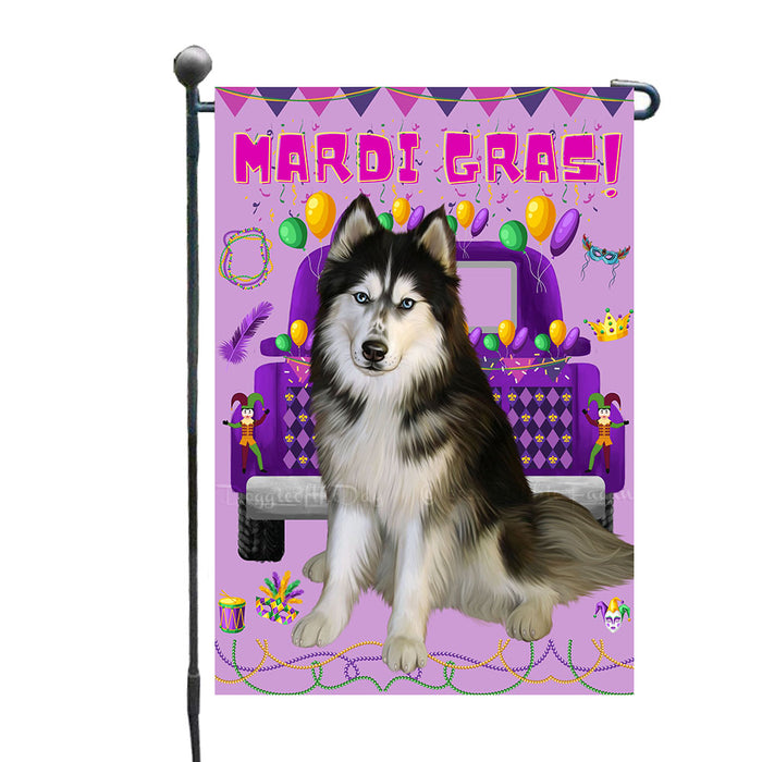 Madi Grass Celebration Purple Truck Siberian Husky Dogs Garden Flags - Outdoor Double Sided Garden Yard Porch Lawn Spring Decorative Vertical Home Flags 12 1/2"w x 18"h