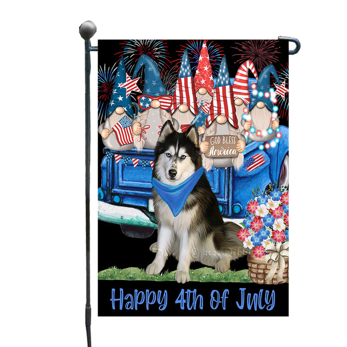 Gnome Blue Truck 4th of July Siberian Husky Dogs Garden Flags - Outdoor Double Sided Garden Yard Porch Lawn Spring Decorative Vertical Home Flags 12 1/2"w x 18"h AA11