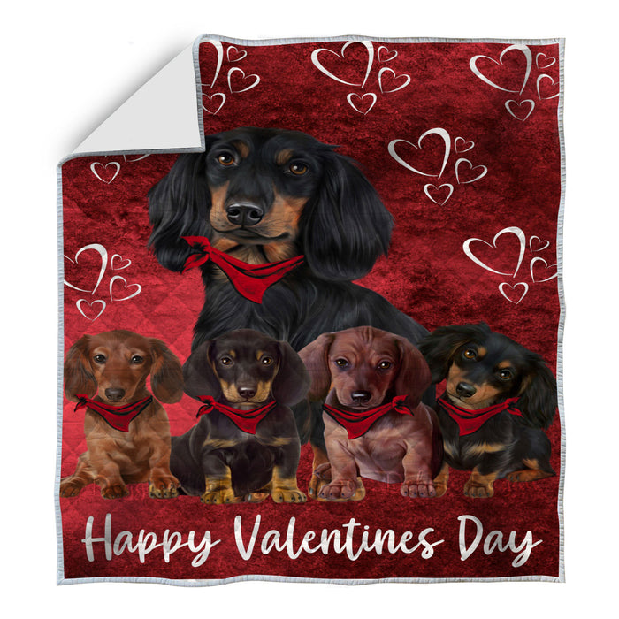 White Heart Valentine Dachshund Dogs Quilt Bed Coverlet Bedspread - Pets Comforter Unique One-side Animal Printing - Soft Lightweight Durable Washable Polyester Quilt AA13