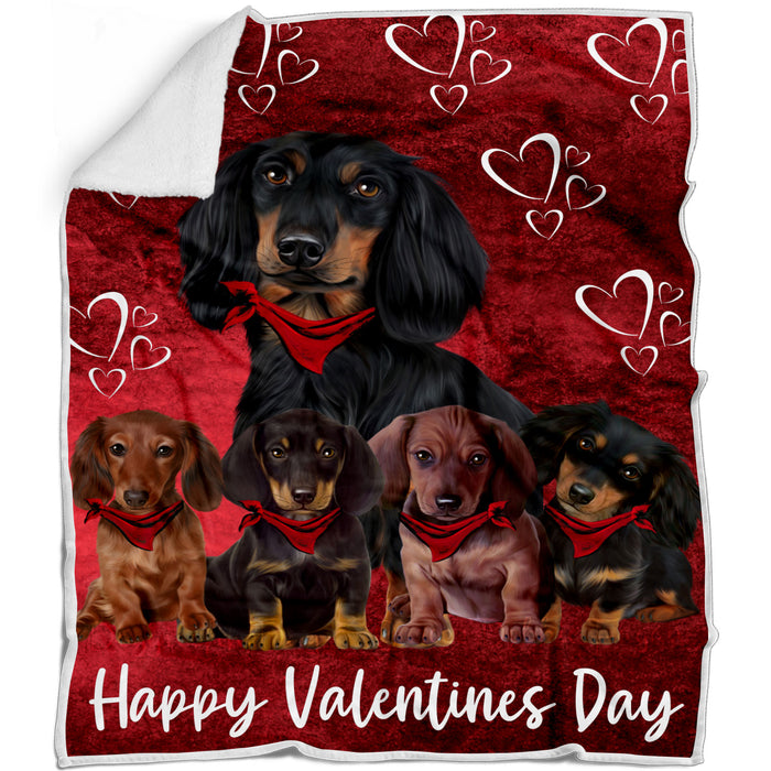 White Heart Valentine Dachshund Dogs Blanket - Lightweight Soft Cozy and Durable Bed Blanket - Animal Theme Fuzzy Blanket for Sofa Couch AA13