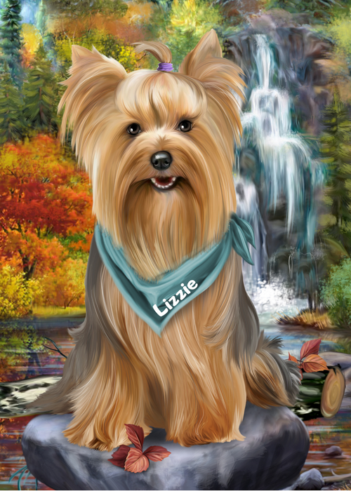 Custom Painting Art Photo Personalized Dog Cat in Scenic Waterfall Background