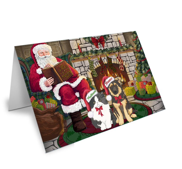 Custom Personalized Cartoonish Pet Photo and Name on Handmade Artwork Assorted Pets Greeting Cards and Note Cards with Envelopes for All Occasions and Holiday Seasons in Fire Holiday Tails Background