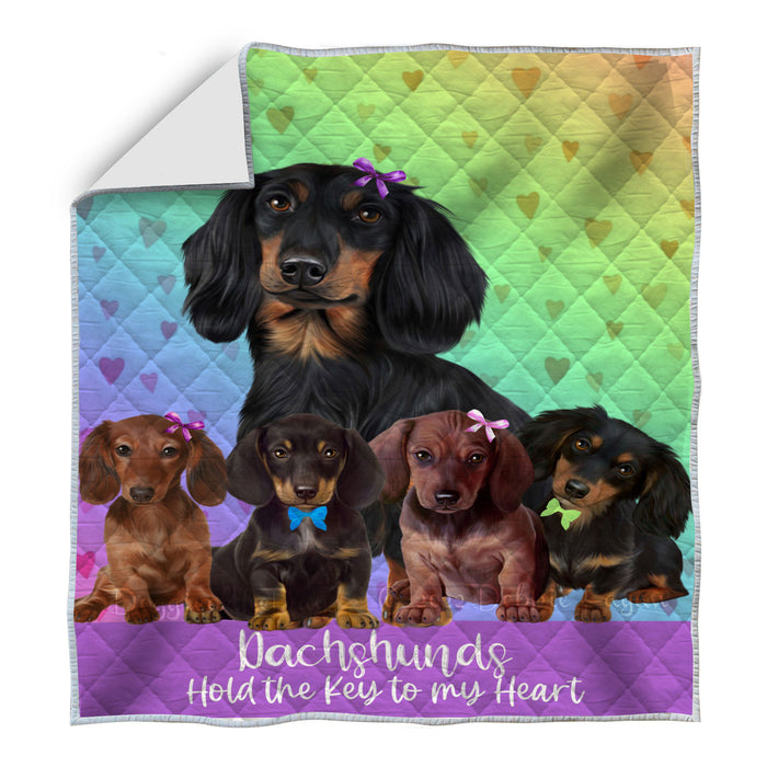 Mini Hearts Dachshund Dogs Quilt Bed Coverlet Bedspread - Pets Comforter Unique One-side Animal Printing - Soft Lightweight Durable Washable Polyester Quilt AA13