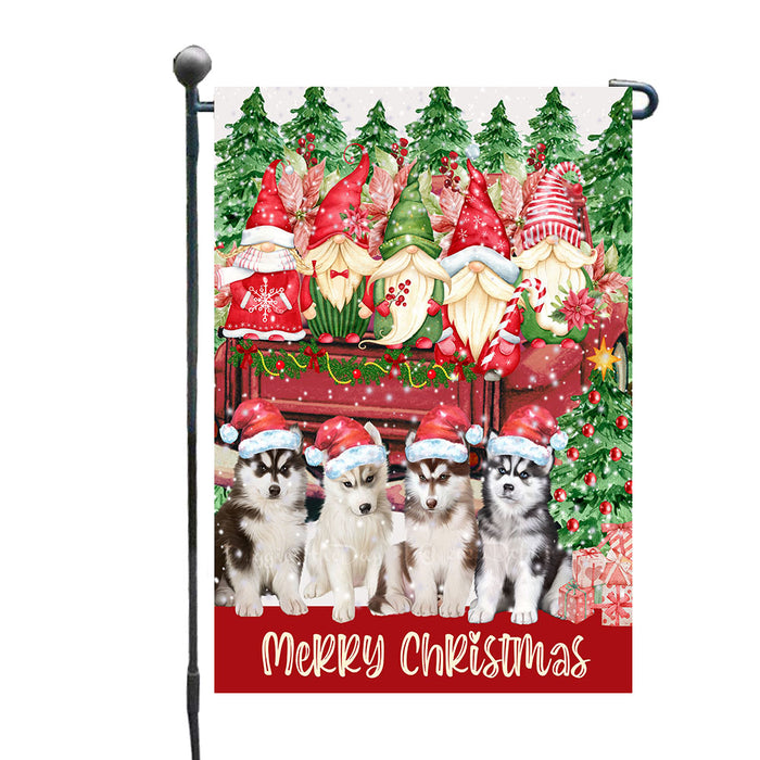 Jolly Red Truck Gnomes Siberian Husky Dogs Garden Flags - Outdoor Double Sided Garden Yard Porch Lawn Spring Decorative Vertical Home Flags 12 1/2"w x 18"h AA11