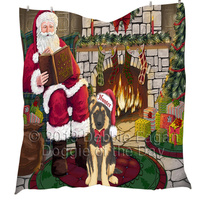 Custom Personalized Cartoonish Pet Photo and Name on Quilt in Fire Holiday Tails Background