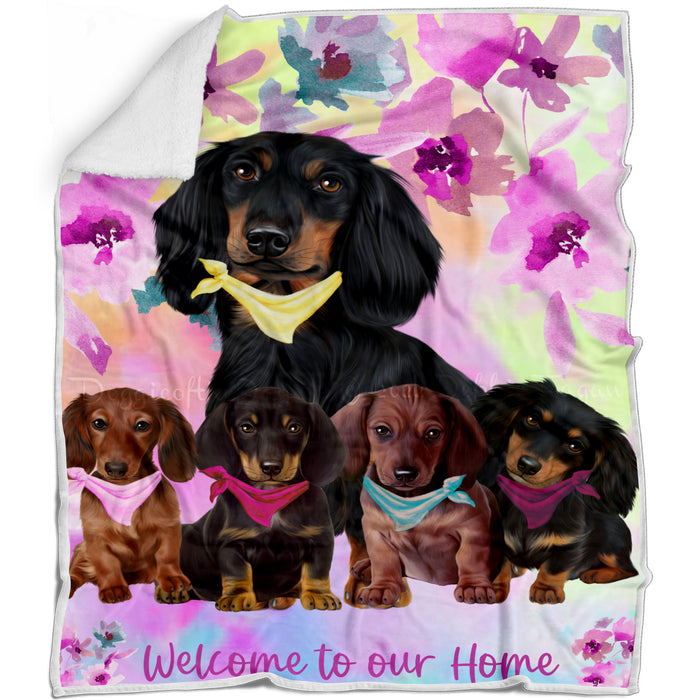 Multicolored Floral Dachshund Dogs Blanket - Lightweight Soft Cozy and Durable Bed Blanket - Animal Theme Fuzzy Blanket for Sofa Couch AA12