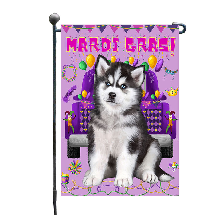 Madi Grass Celebration Purple Truck Siberian Husky Dogs Garden Flags - Outdoor Double Sided Garden Yard Porch Lawn Spring Decorative Vertical Home Flags 12 1/2"w x 18"h