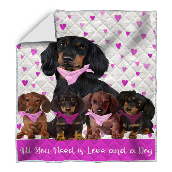 Mini Hearts Dachshund Dogs Quilt Bed Coverlet Bedspread - Pets Comforter Unique One-side Animal Printing - Soft Lightweight Durable Washable Polyester Quilt AA13