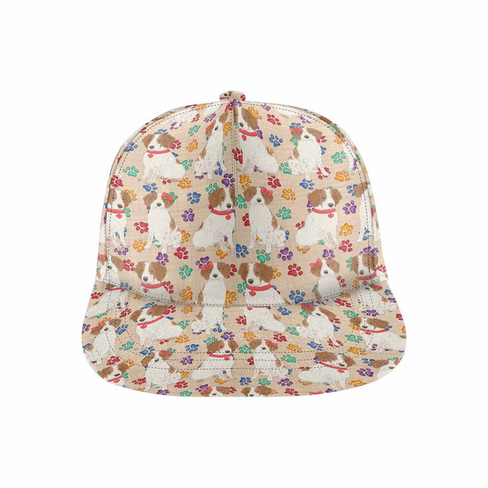 Women's All Over Rainbow Paw Print Brittany Spaniel Dog Snapback Hat Cap